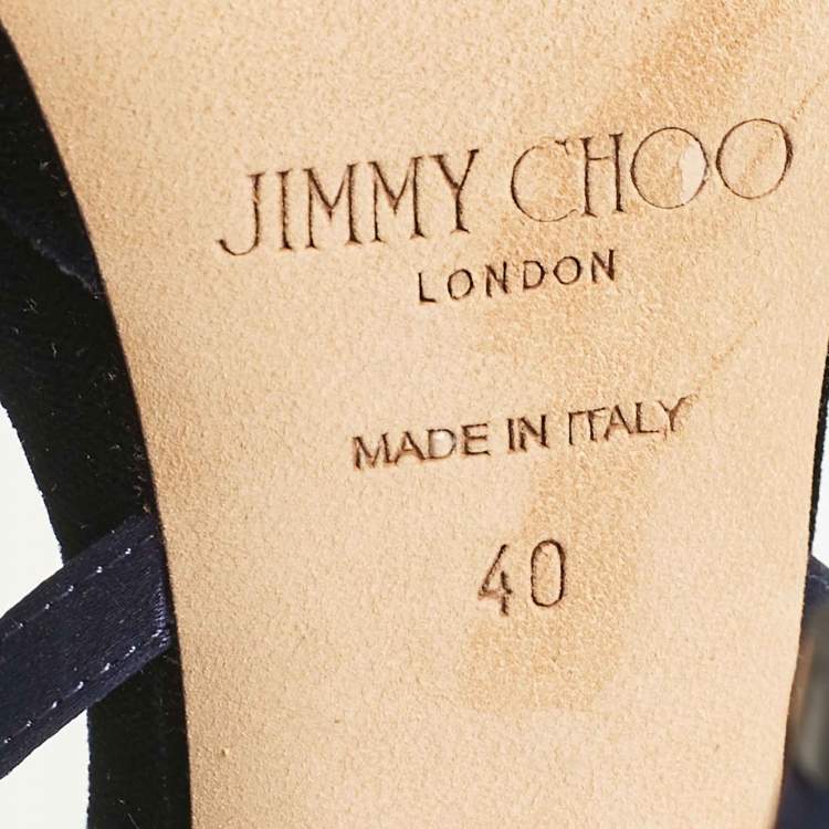 Pre Owned Jimmy Choo Navy Blue Satin and Velvet Lola Ankle Strap Sandals Size 40