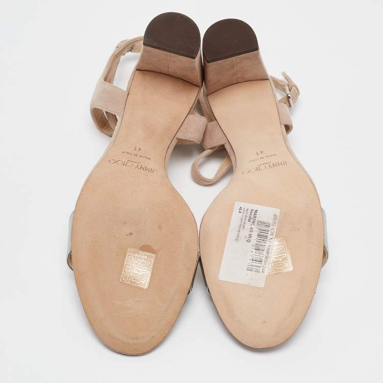 Pre Owned Jimmy Choo Pink/Silver Suede and Leather Marine Sandals Size 41