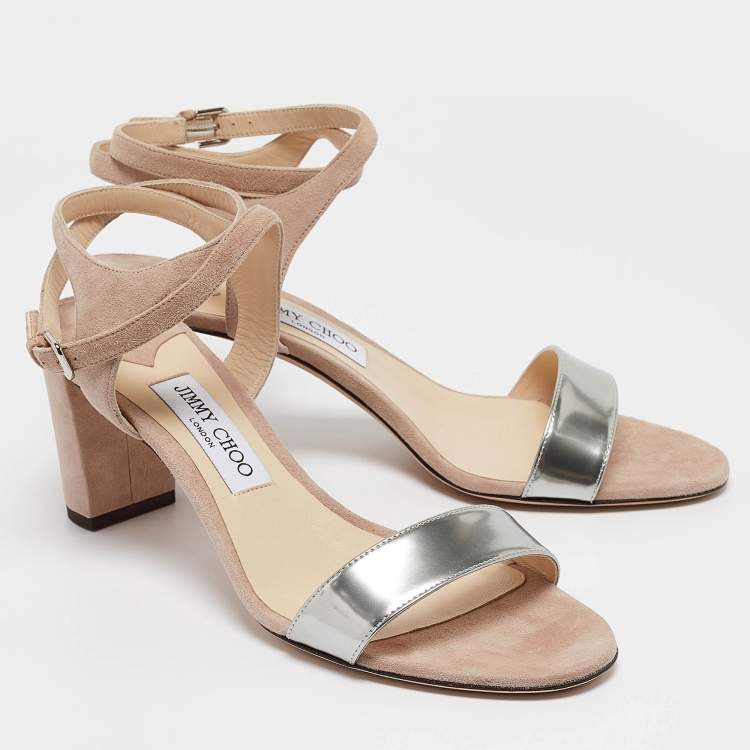 Pre Owned Jimmy Choo Pink/Silver Suede and Leather Marine Sandals Size 41