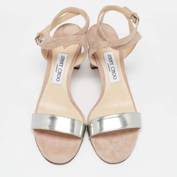 Pre Owned Jimmy Choo Pink/Silver Suede and Leather Marine Sandals Size 41