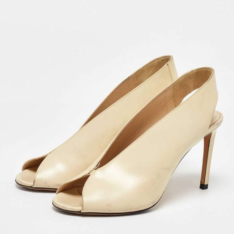 Pre Owned Jimmy Choo Cream Leather Shar Slingback Pumps Size 39