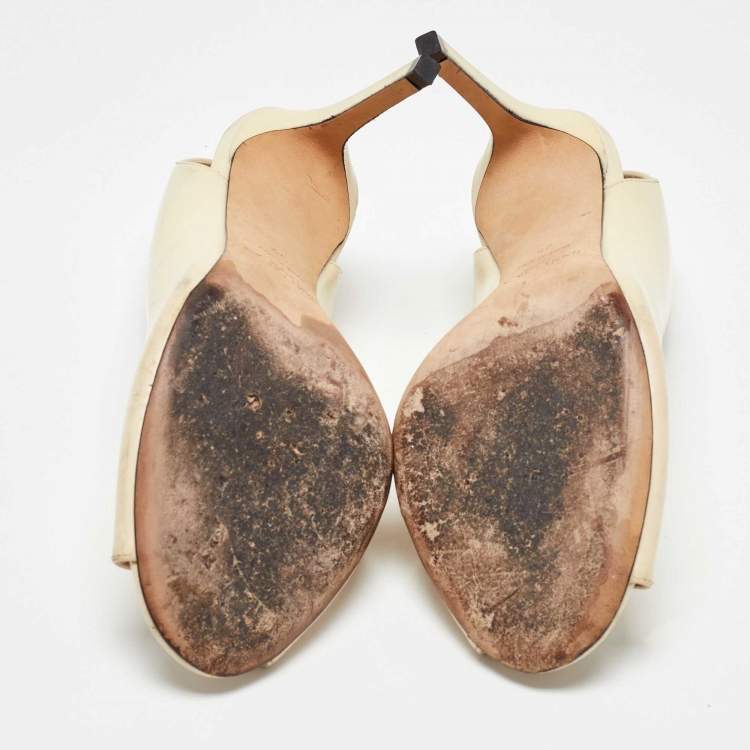Pre Owned Jimmy Choo Cream Leather Shar Slingback Pumps Size 39