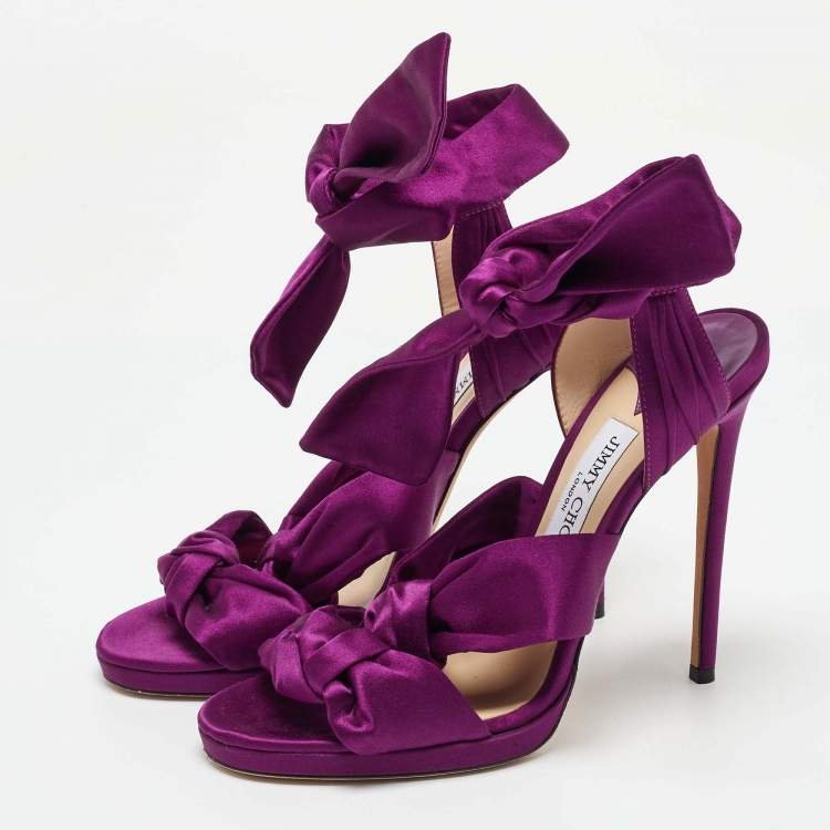 Pre Owned Jimmy Choo Purple Satin Kris Knot Sandals Size 40