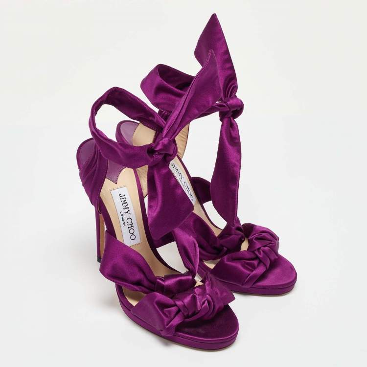 Pre Owned Jimmy Choo Purple Satin Kris Knot Sandals Size 40