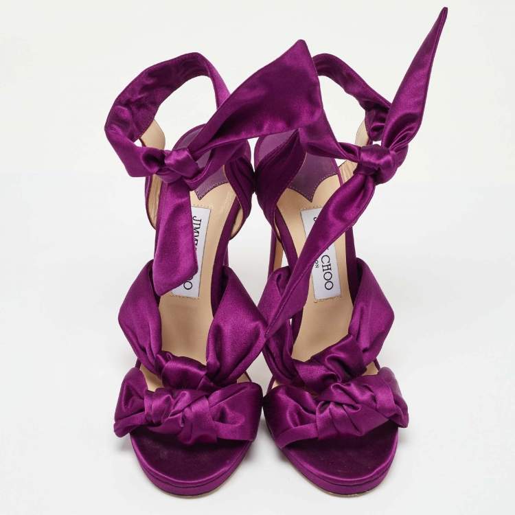 Pre Owned Jimmy Choo Purple Satin Kris Knot Sandals Size 40