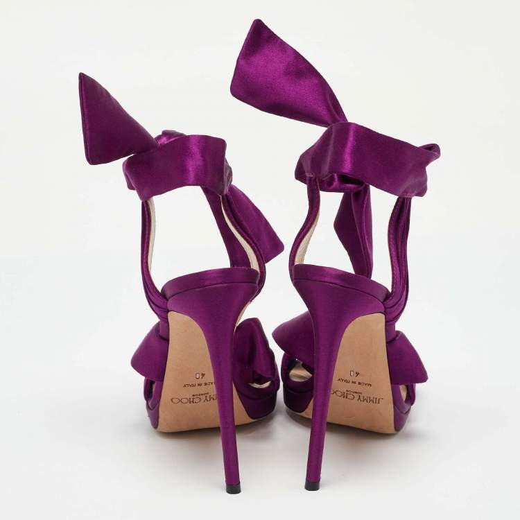 Pre Owned Jimmy Choo Purple Satin Kris Knot Sandals Size 40
