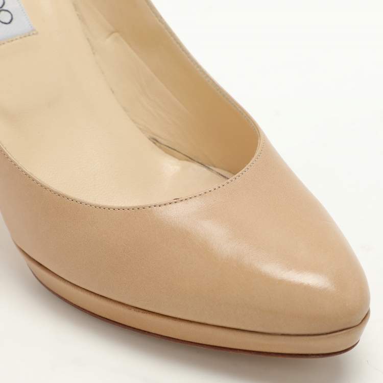 Pre Owned Jimmy Choo Beige Leather Platform Pumps Size 39