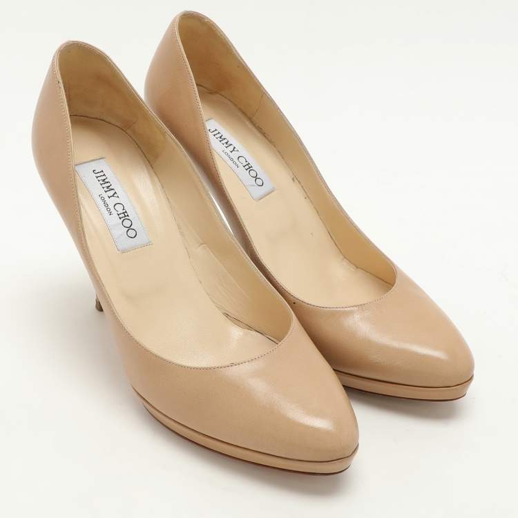 Pre Owned Jimmy Choo Beige Leather Platform Pumps Size 39
