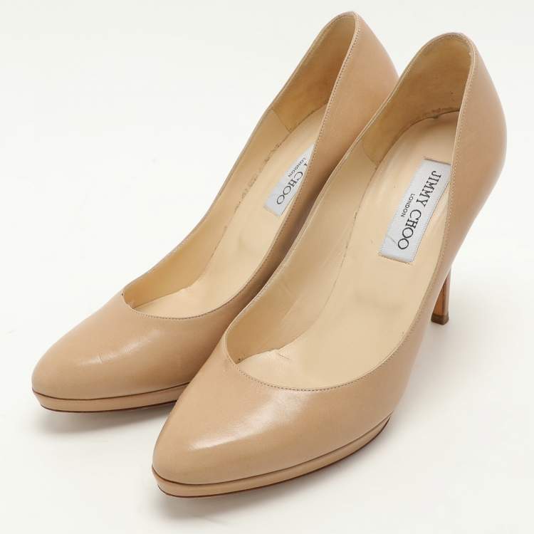Pre Owned Jimmy Choo Beige Leather Platform Pumps Size 39