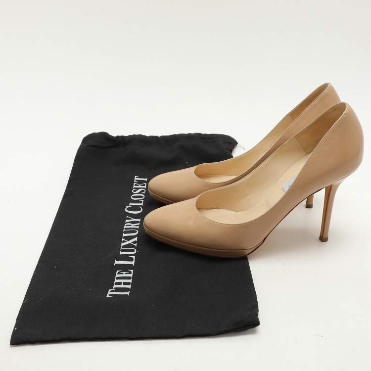 Pre Owned Jimmy Choo Beige Leather Platform Pumps Size 39