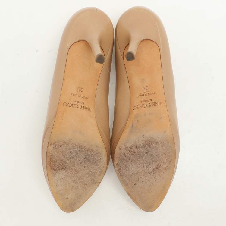 Pre Owned Jimmy Choo Beige Leather Platform Pumps Size 39