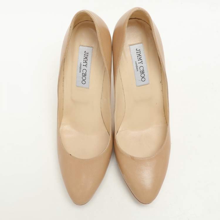 Pre Owned Jimmy Choo Beige Leather Platform Pumps Size 39