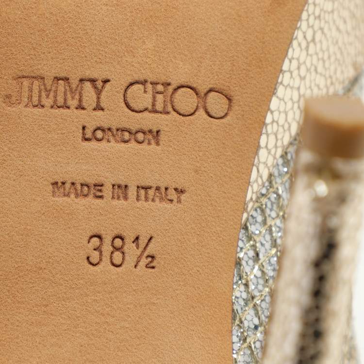 Pre Owned Jimmy Choo Gold Glitter Luna Platform Pumps Size 38.5