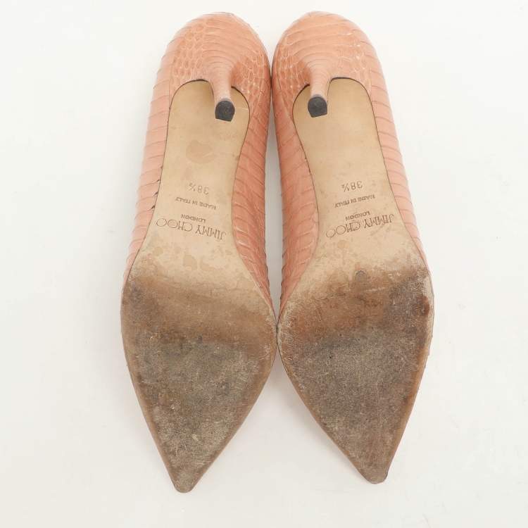 Pre Owned Jimmy Choo Pink Snakeskin Leather Emi Pumps Size 38.5