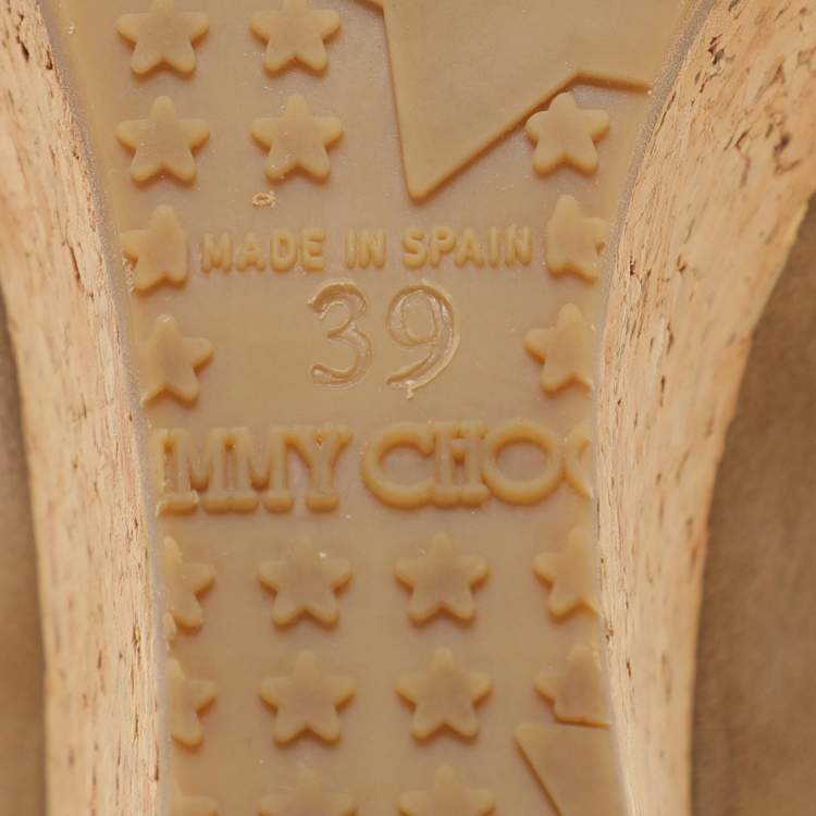 Pre Owned Jimmy Choo Beige Suede And Cork Wedge Platform Pumps Size 39