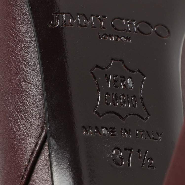 Pre Owned Jimmy Choo Burgundy Leather Ankle Length Boots Size 37.5