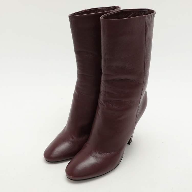 Pre Owned Jimmy Choo Burgundy Leather Ankle Length Boots Size 37.5