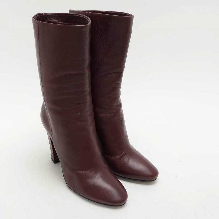 Pre Owned Jimmy Choo Burgundy Leather Ankle Length Boots Size 37.5