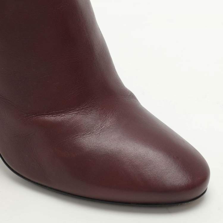 Pre Owned Jimmy Choo Burgundy Leather Ankle Length Boots Size 37.5