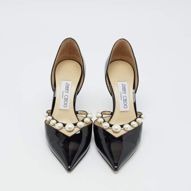 Pre Owned Jimmy Choo Black Patent Leather Aurelie Pumps Size 36.5