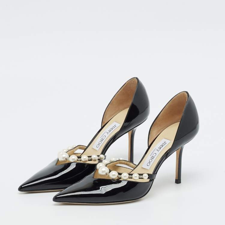 Pre Owned Jimmy Choo Black Patent Leather Aurelie Pumps Size 36.5