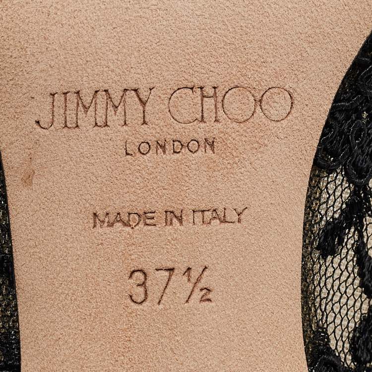 Pre Owned Jimmy Choo Black/Beige Lace and Mesh Love Pumps Size 37.5
