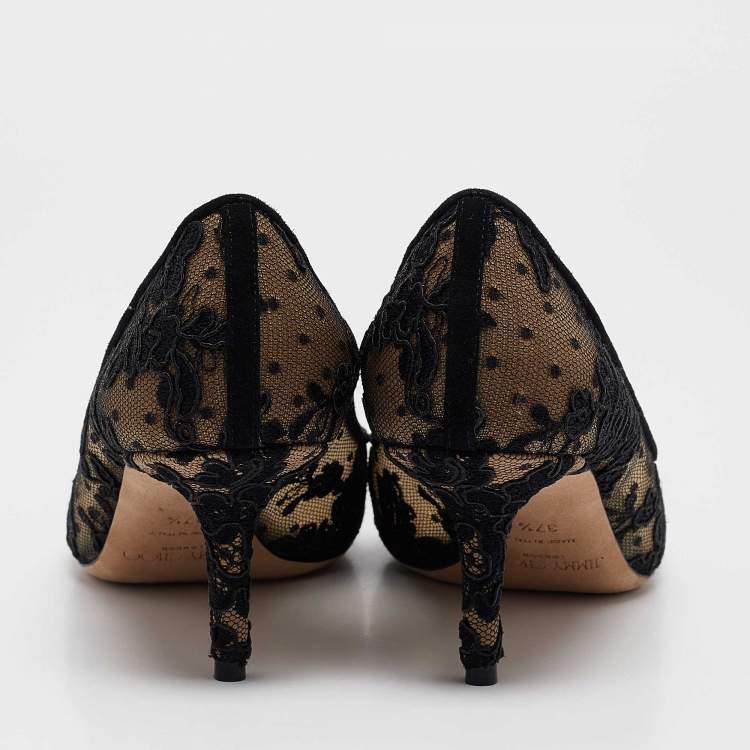 Pre Owned Jimmy Choo Black/Beige Lace and Mesh Love Pumps Size 37.5