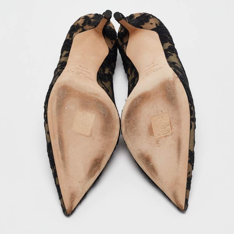 Pre Owned Jimmy Choo Black/Beige Lace and Mesh Love Pumps Size 37.5