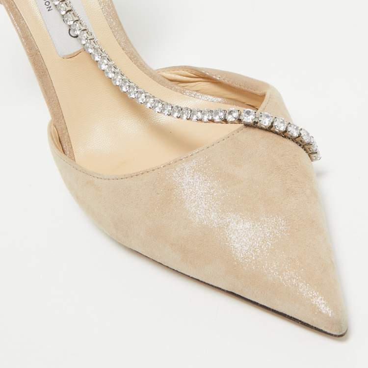 Pre Owned Jimmy Choo Beige Textured Suede Crystal Chain Talika Pumps Size 40