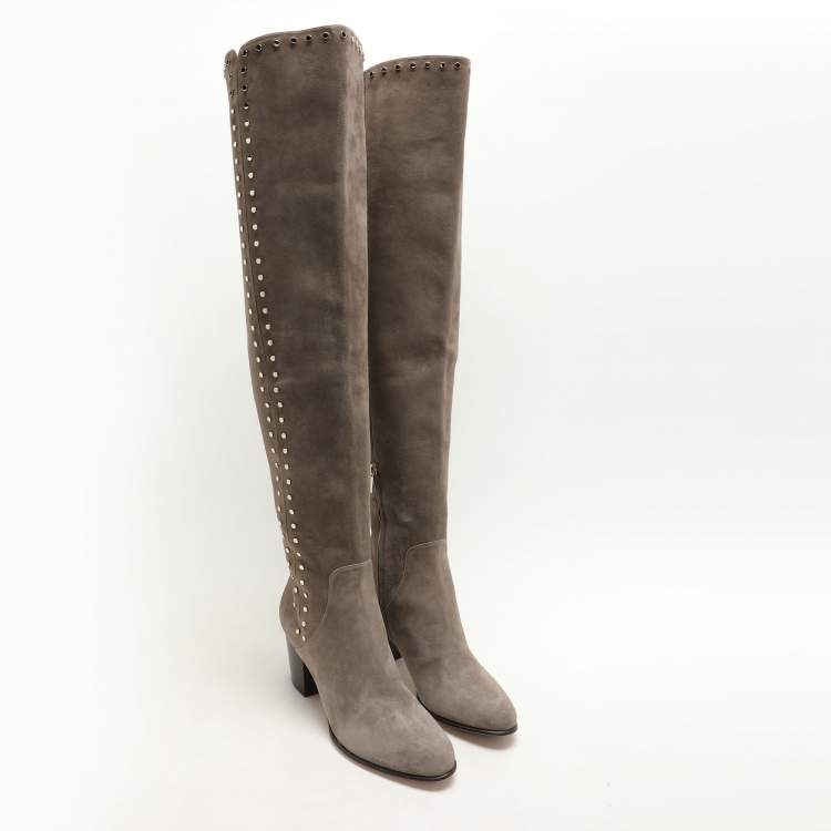 Pre Owned Jimmy Choo Grey Suede Harlem Knee Length Boots Size 41.5