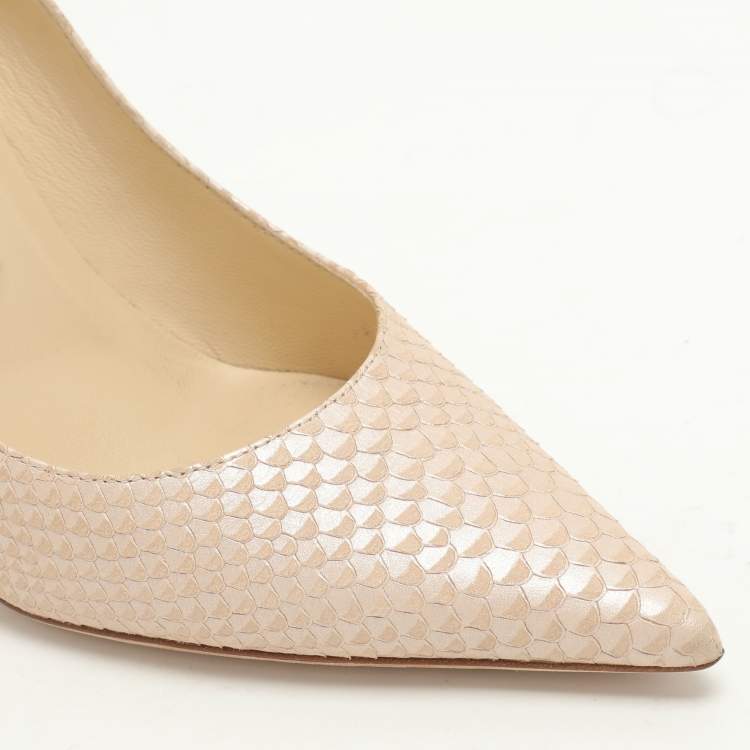 Pre Owned Jimmy Choo Beige Embossed Python Leather Romy Pumps Size 36