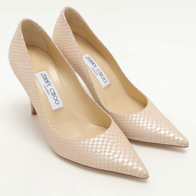 Pre Owned Jimmy Choo Beige Embossed Python Leather Romy Pumps Size 36