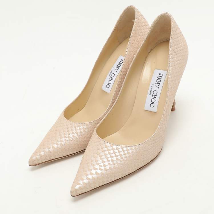 Pre Owned Jimmy Choo Beige Embossed Python Leather Romy Pumps Size 36