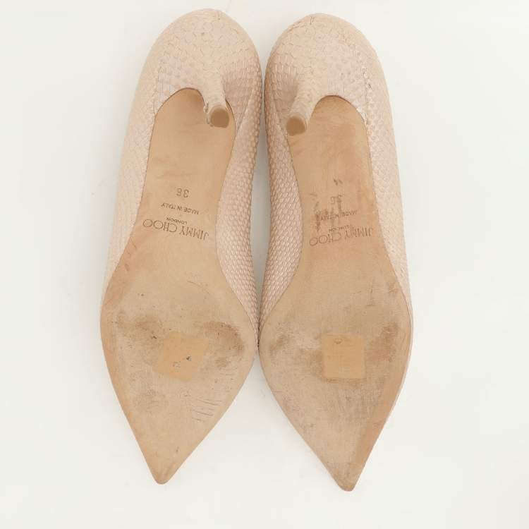 Pre Owned Jimmy Choo Beige Embossed Python Leather Romy Pumps Size 36