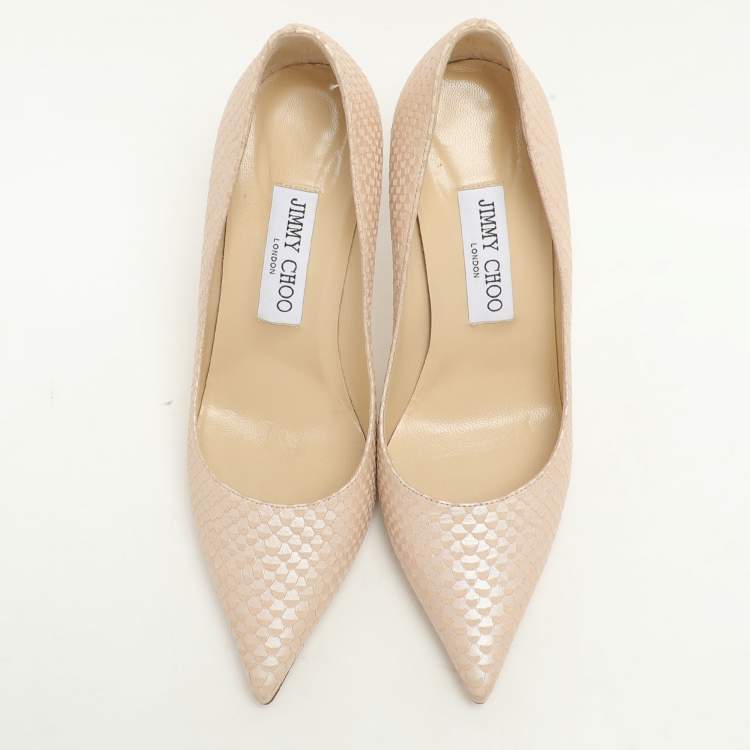 Pre Owned Jimmy Choo Beige Embossed Python Leather Romy Pumps Size 36