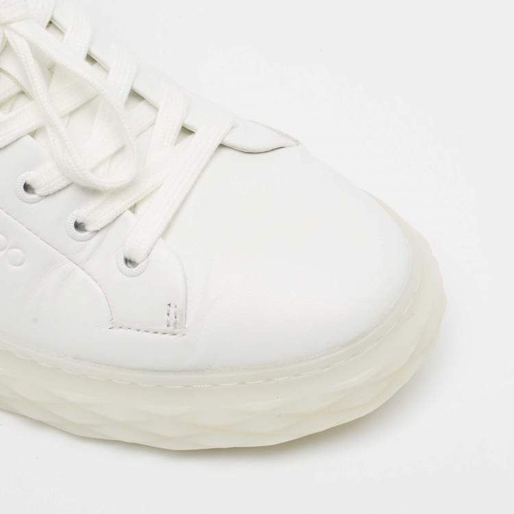 Pre Owned Jimmy Choo White/Green Leather and Fabric Diamond Sneakers Size 39.5