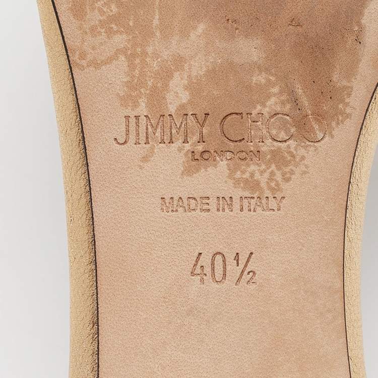 Pre Owned Jimmy Choo Gold Leather Crystal Embellished Minea Slide Sandals Size 40.5