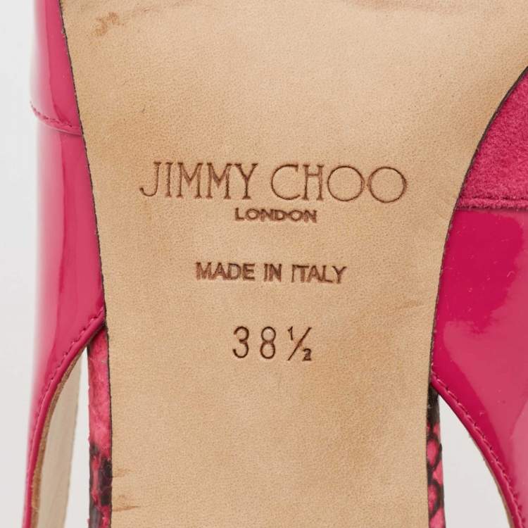 Pre Owned Jimmy Choo Pink Patent Leather and Suede Pointed Toe Slingback Pumps Size 38.5