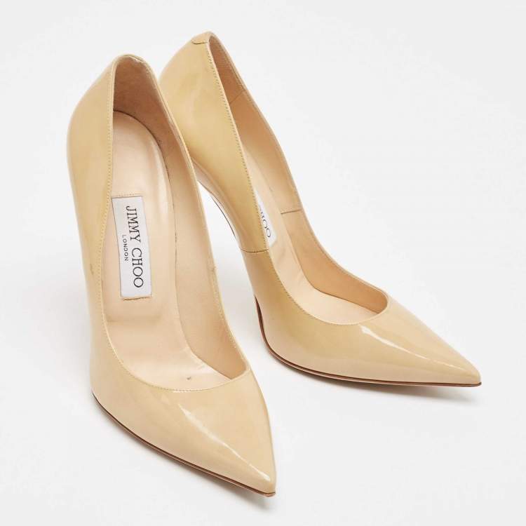 Pre Owned Jimmy Choo Beige Patent Leather Anouk Pumps Size 38.5
