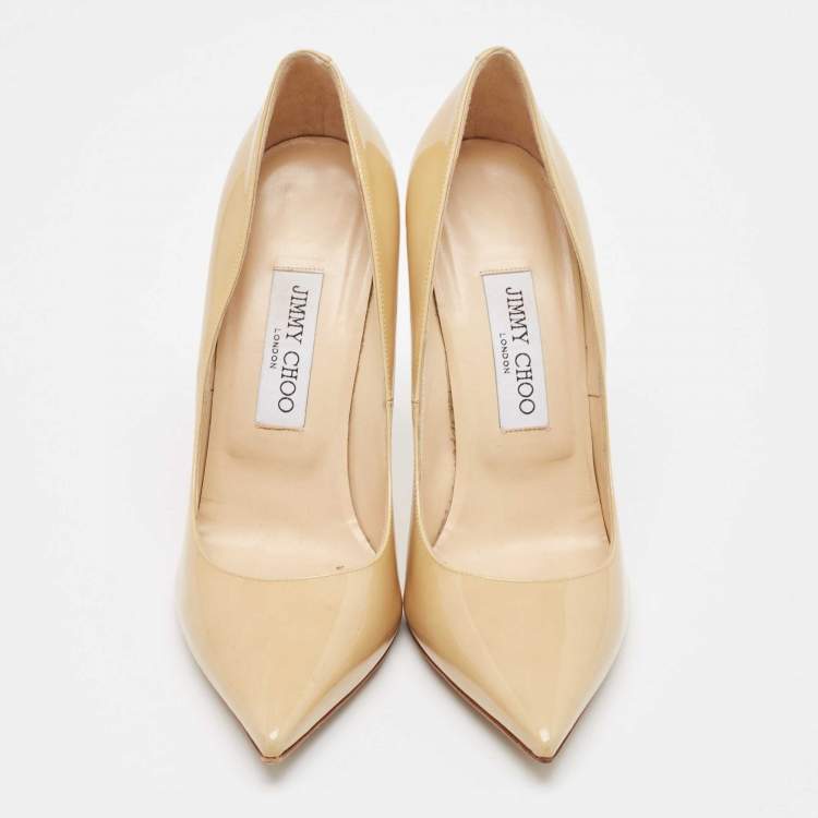 Pre Owned Jimmy Choo Beige Patent Leather Anouk Pumps Size 38.5