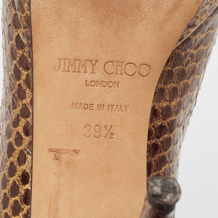 Pre Owned Jimmy Choo Brown Python Leather Peep Toe Pumps Size 39.5