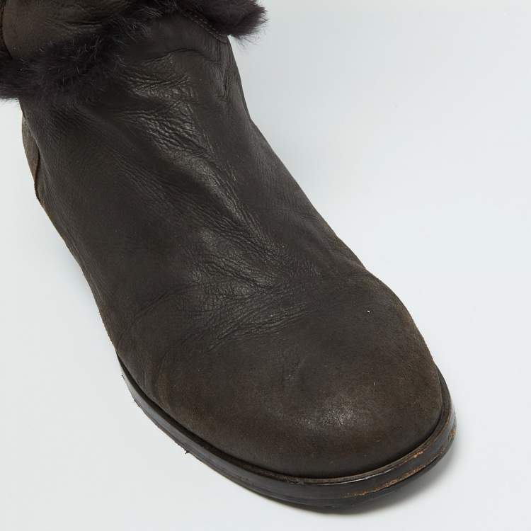 Pre Owned Jimmy Choo Dark Brown Leather and Fur High Snow Boots Size 40