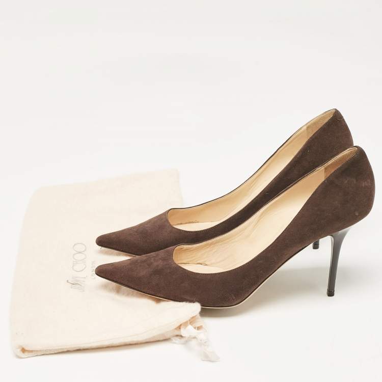 Pre Owned Jimmy Choo Brown Suede Love Pointed Toe Pumps Size 40.5