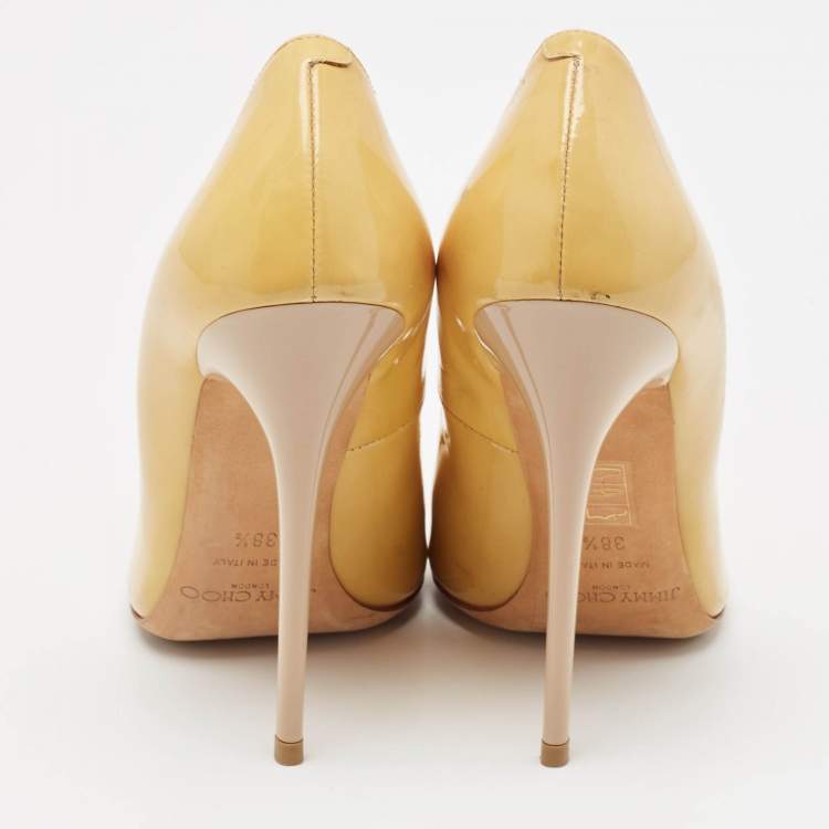 Pre Owned Jimmy Choo Beige Patent Leather Romy Pumps Size 38.5