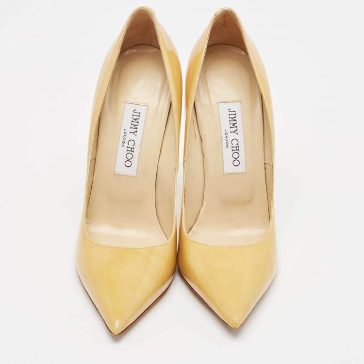 Pre Owned Jimmy Choo Beige Patent Leather Romy Pumps Size 38.5