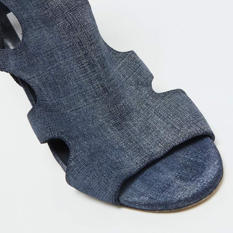 Pre Owned Jimmy Choo Blue Denim Fabric Cutout Gladiator Sandals Size 39