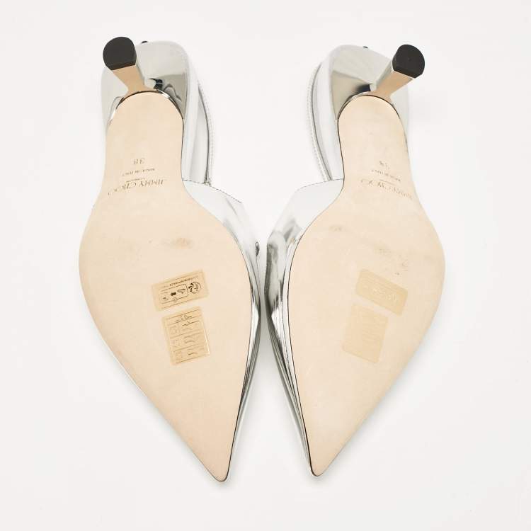 مملوكة مسبقًا Jimmy Choo Silver Leather Didi Pointed Toe Slingback Pumps Size 38