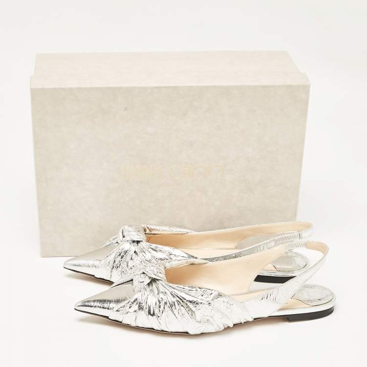 Pre Owned Jimmy Choo Silver Leather Annabell Slingback Flats Size 40