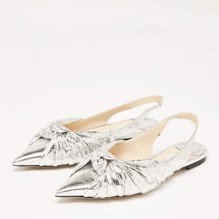 Pre Owned Jimmy Choo Silver Leather Annabell Slingback Flats Size 40