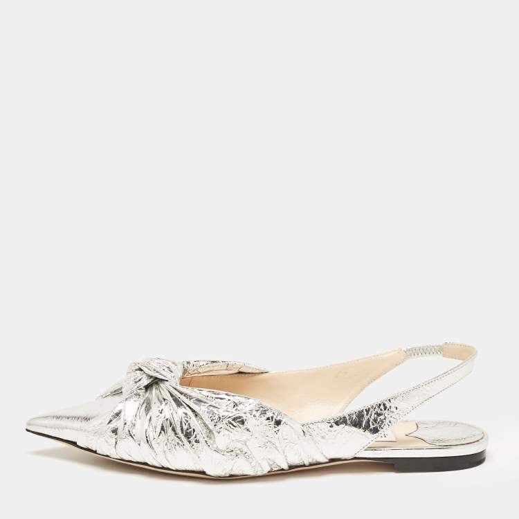 Pre Owned Jimmy Choo Silver Leather Annabell Slingback Flats Size 40